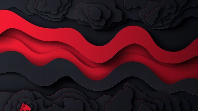 digital illustration of a red and black paper design with a wavy pattern, reminiscent of swirling clouds or abstract art.