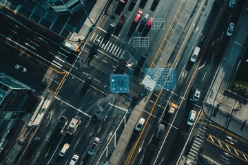 Wall Mural - Aerial view of traffic with AI detection, ai detection concept