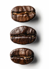 Wall Mural - three coffee beans are shown on a white surface