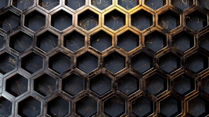 Abstract metallic honeycomb pattern with a textured background