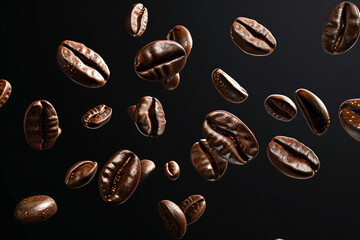 Wall Mural - a bunch of coffee beans flying in the air