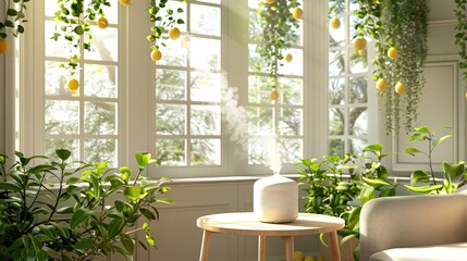 lemon tree in the room with jug for hot water 