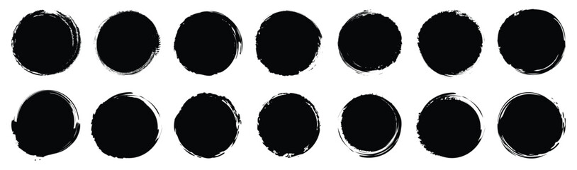 Wall Mural -  vector set of grunge circle brush vector illustrations. Black grunge round shapes. Brush strokes frame elements, and frames for design. Vector isolated on white background. 