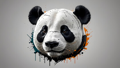 Wall Mural - minimalist cute panda face with bold black lines