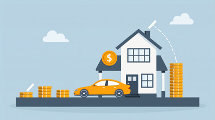 Poster - A house with a car in front of it and a pile of money