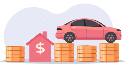 Poster - A car is on top of a pile of money, with the car being pink