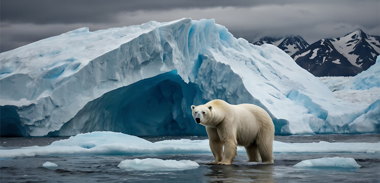 Global warming melting glacier polar bear climate change environmental