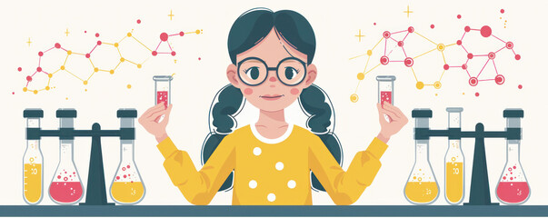 Poster - a young girl is holding two test tubes in her hands, one of which is labeled 
