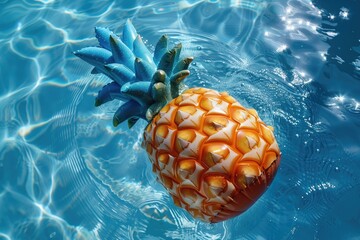 Wall Mural - Inflatable Pineapple, Food and Fruit Floatie, Summer Pool Party Fun Backdrop, Floating Poolside Swimming Toy, Whimsical Hot Sunny Day Wallpaper, Blue Water Themed Background Graphic