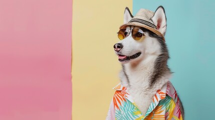 Cool Husky in Sunglasses and a Hawaiian Shirt