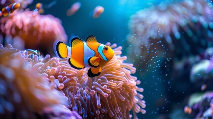 Colorful marine life in an aquarium with fish and anemone underwater
