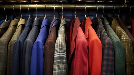 Canvas Print - A rack of clothes with a red jacket in the middle