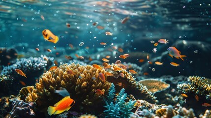 Wall Mural - A beautiful underwater scene with a variety of fish swimming around coral