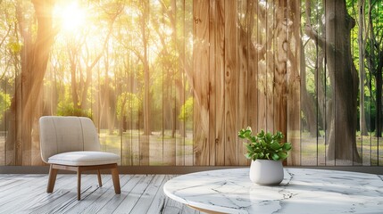 Wall Mural - Modern Minimalist Interior Design with a Forest View