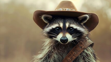 Wall Mural - Surreal Raccoon Cowboy with Studio Lighting and Natural Background