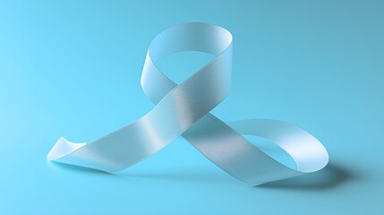 Wall Mural - A light blue ribbon tied in a loop on a light blue background.