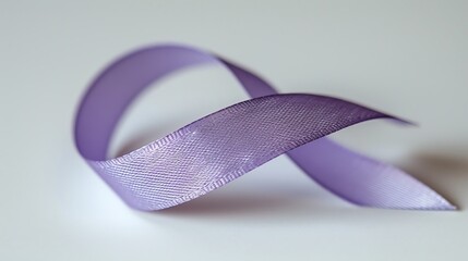 Wall Mural - Purple ribbon curled on white background.