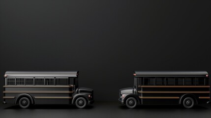 Elegant and minimalist back to school black school bus on left and right side for copy space for text on a dark background; school commute concept