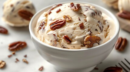 Wall Mural - Close up of a bowl of pecan ice cream.