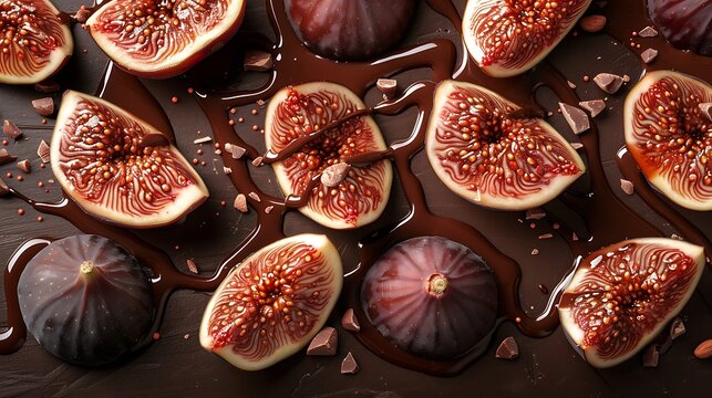 **Sweet fig slices sprinkle isolated on a solid chocolate background