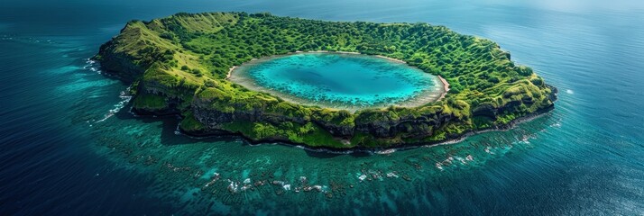 Wall Mural - Aerial View of a Lush Island with a Lagoon