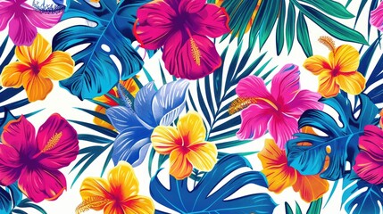 Wall Mural - Colorful Hawaiian Aloha T Shirt Pattern on White Background
