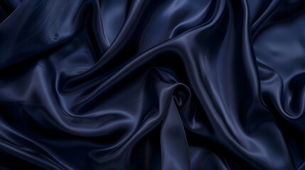Poster - Navy blue silk satin Silky shiny fabric Dark luxury background with space for design Banner Wide Long Panoramic Template Empty Flat lay top view table BeautifulElegantBirthdayChristmas : Generative AI