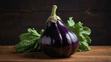 Wall Mural - eggplant aubergine vegetable in wooden table