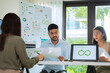 © weedezign - diversity team brainstorming discussion focused on ESG (environment,social,governance)  for sdgs goals in a sustainable green office