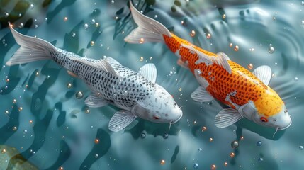 Canvas Print - koi fish on a blue background, in the water.