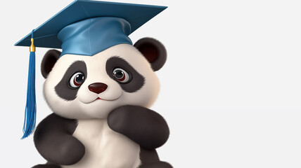 Wall Mural - Hand drawn cartoon illustration of panda wearing graduation cap
