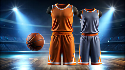 Basketball uniform mockup template design for sport club. Basketball jersey, basketball shorts in front and back view. Basketball logo design. 