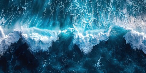 Aerial View of Ocean Waves Breaking