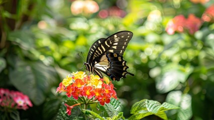 Wall Mural - Butterfly gardens, filled with nectar-rich flowers and host plants, provide essential habitats for these delicate creatures to thrive and reproduce.