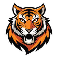  A digital illustration of a tiger head with sharp, black stripes and an intense, snarling expression.