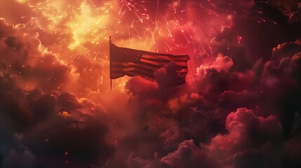 Wall Mural - Illustration of the flag USA on fireworks background