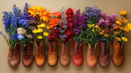 Wall Mural - **Various flower shoots sprinkle isolated on a solid moccasin background