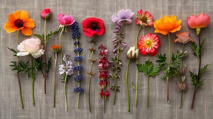 Wall Mural - **Various flower shoots sprinkle isolated on a solid linen background