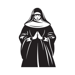 Nun Praying Vector Illustration Stock Vector Image and design isolated on white 