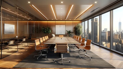 Poster - Modern conference room with city views.