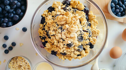 Wall Mural - Homestyle Fresh Blueberry Cobbler with Oat Biscuits, Ready to Bake in Kitchen Scene