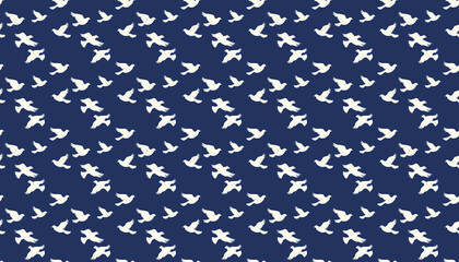 Pattern with white dove motif, a white dove pattern on a deep blue background