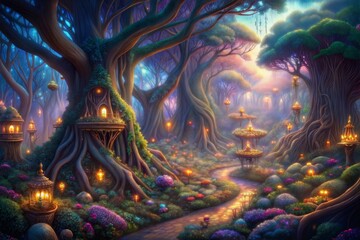 Canvas Print - fantasy forest landscape illustration