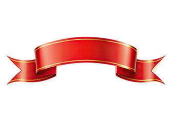 Wall Mural - a red ribbon banner with gold trim, isolated on a white background. the banner is curved and has a s