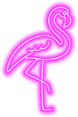 Abstract pink flamingo bird, neon glowing illustration. Minimalistic pink neon glowing line design.