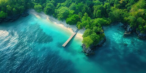 Wall Mural - Aerial View of Tropical Beach with Wooden Pier