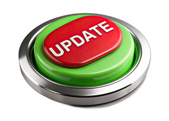 Wall Mural - a close-up photograph of a red button with the word update in white lettering, surrounded by a green