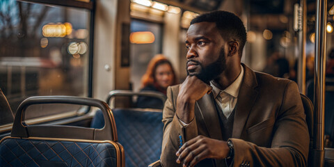 Businessman contemplating on bus ride
