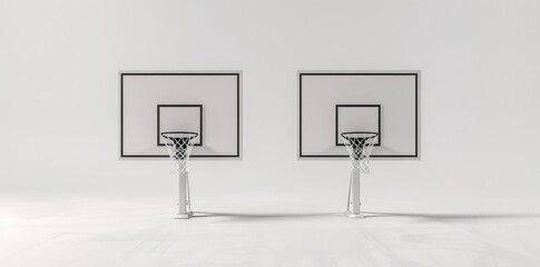 Wall Mural - two basketball backboards, front view, white background, hyper realistic photography