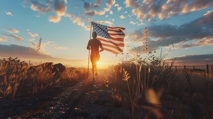 Wall Mural - Jogging with American flag